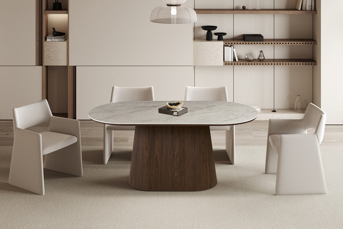 NEW - Tafel 'Vigo' 180 cm Ovaal Decor Donkere Eik Shakespear Beige (2c)