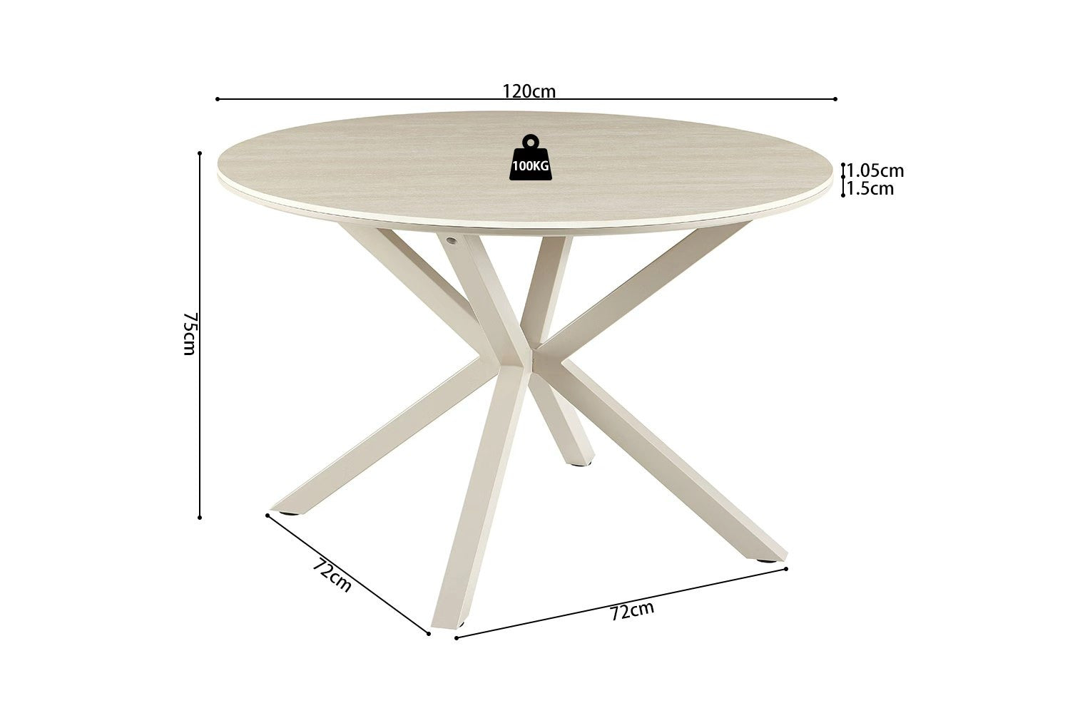 NEW - Tafel 'Noa' 120 cm Rond Baroque Beige - Grijs Voet (2c) - foto 8