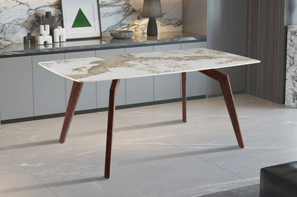 NEW - Tafel 'Alma' 180x90 cm Glanzend Steen Pandora Beige - Voet walnoot (2c) - foto 3