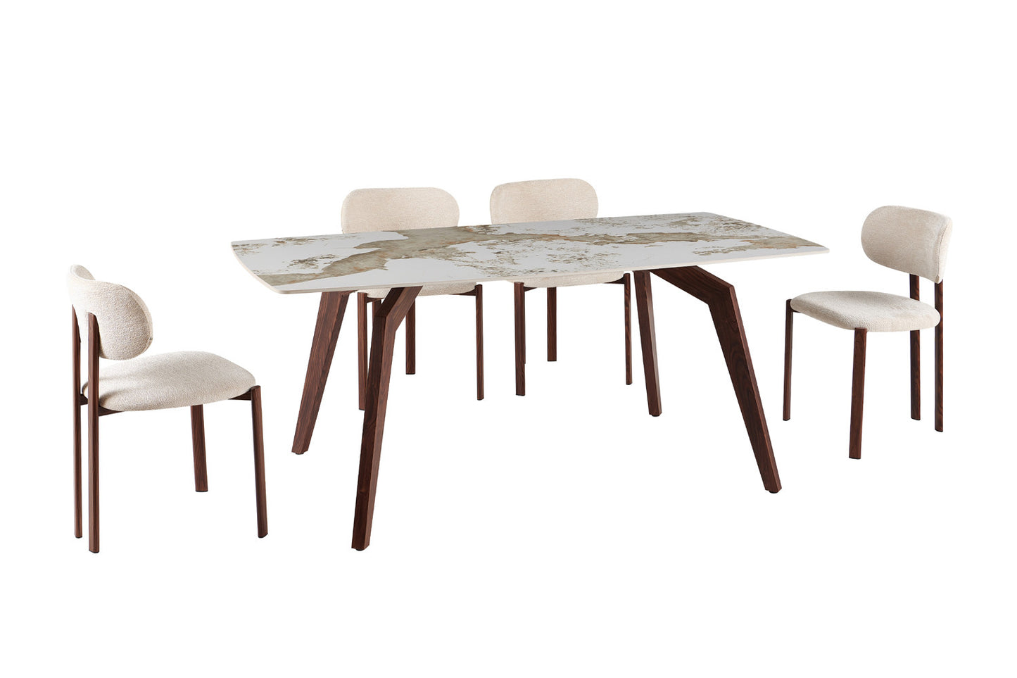 NEW - Tafel 'Alma' 180x90 cm Glanzend Steen Pandora Beige - Voet walnoot (2c) - foto 4
