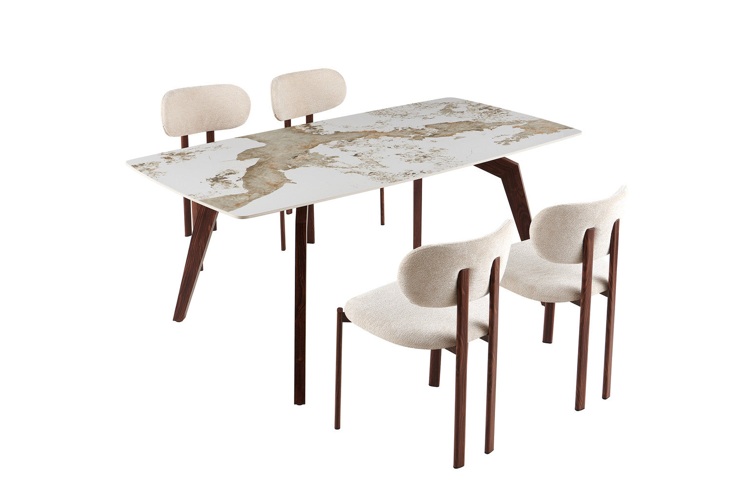 NEW - Tafel 'Alma' 180x90 cm Glanzend Steen Pandora Beige - Voet walnoot (2c) - foto 5