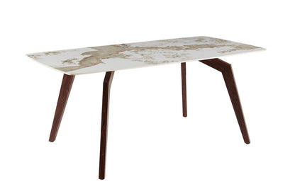 NEW - Tafel 'Alma' 180x90 cm Glanzend Steen Pandora Beige - Voet walnoot (2c) - foto 6