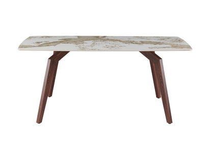 NEW - Tafel 'Alma' 180x90 cm Glanzend Steen Pandora Beige - Voet walnoot (2c) - foto 7