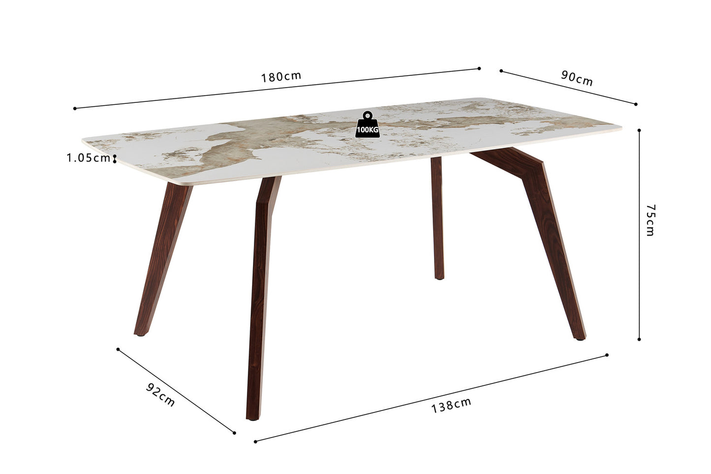NEW - Tafel 'Alma' 180x90 cm Glanzend Steen Pandora Beige - Voet walnoot (2c) - foto 9