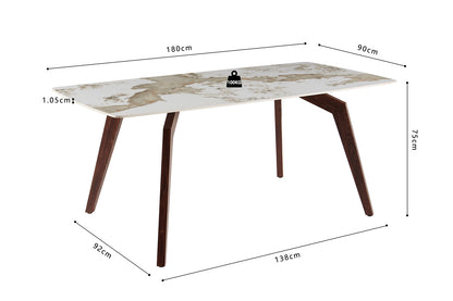 NEW - Tafel 'Alma' 180x90 cm Glanzend Steen Pandora Beige - Voet walnoot (2c) - foto 9