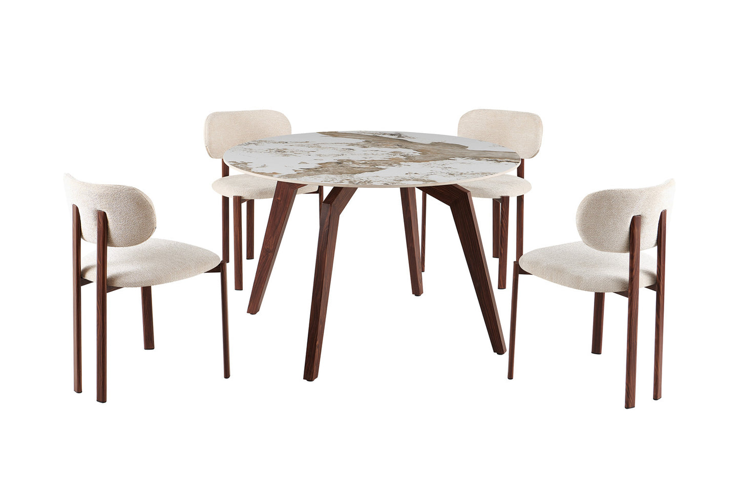 NEW - Tafel 'Alma' 120 cm Rond Glanzend Steen Pandora Beige - Voet walnoot (2c) - foto 5