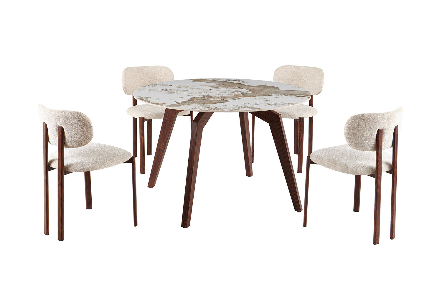 NEW - Tafel 'Alma' 120 cm Rond Glanzend Steen Pandora Beige - Voet walnoot (2c) - foto 5