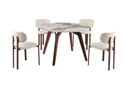 NEW - Tafel 'Alma' 120 cm Rond Glanzend Steen Pandora Beige - Voet walnoot (2c) - foto 5