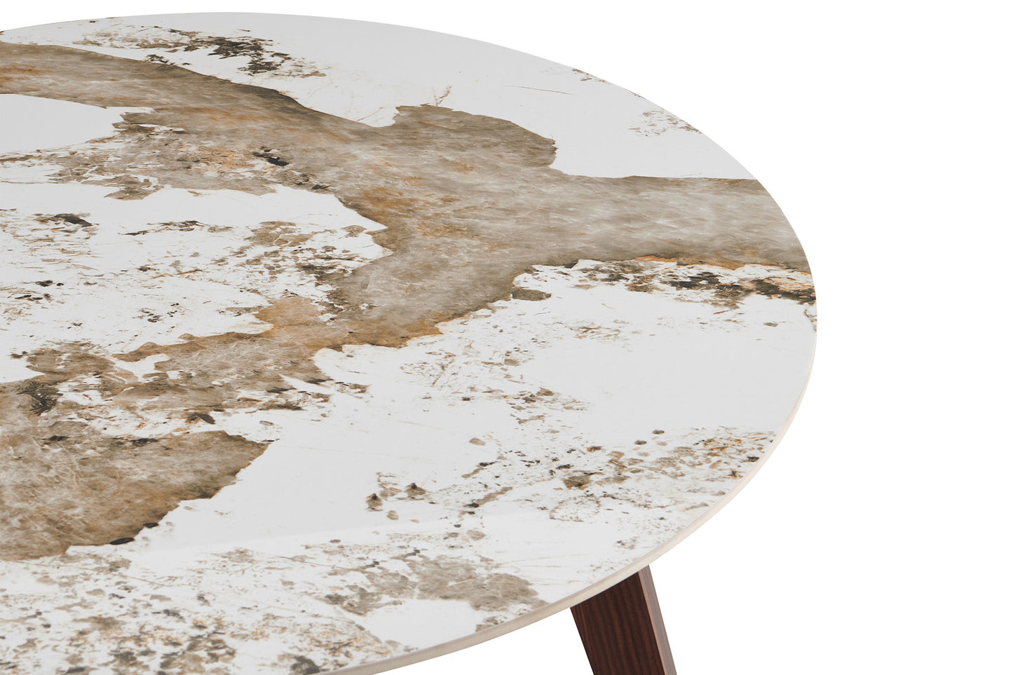 NEW - Tafel 'Alma' 120 cm Rond Glanzend Steen Pandora Beige - Voet walnoot (2c) - foto 6