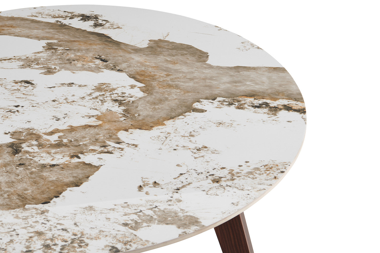 NEW - Tafel 'Alma' 120 cm Rond Glanzend Steen Pandora Beige - Voet walnoot (2c) - foto 6