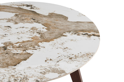 NEW - Tafel 'Alma' 120 cm Rond Glanzend Steen Pandora Beige - Voet walnoot (2c) - foto 6