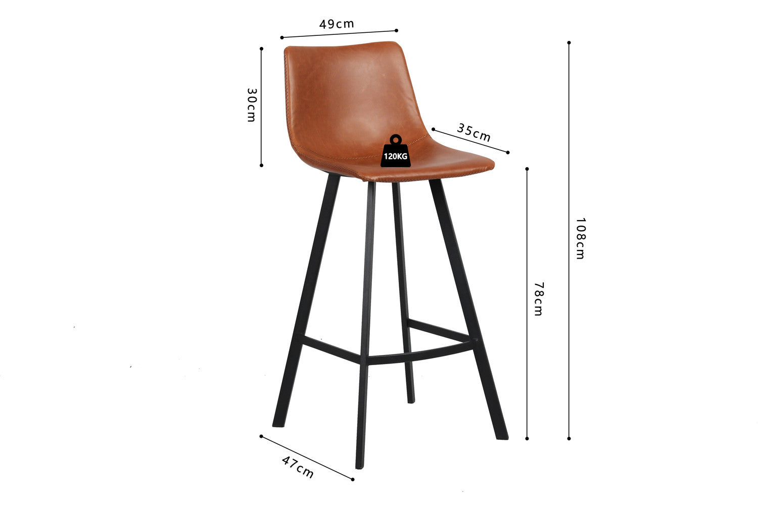 Barstoel 'Ozan' PU Cognac (2/doos) - foto 8