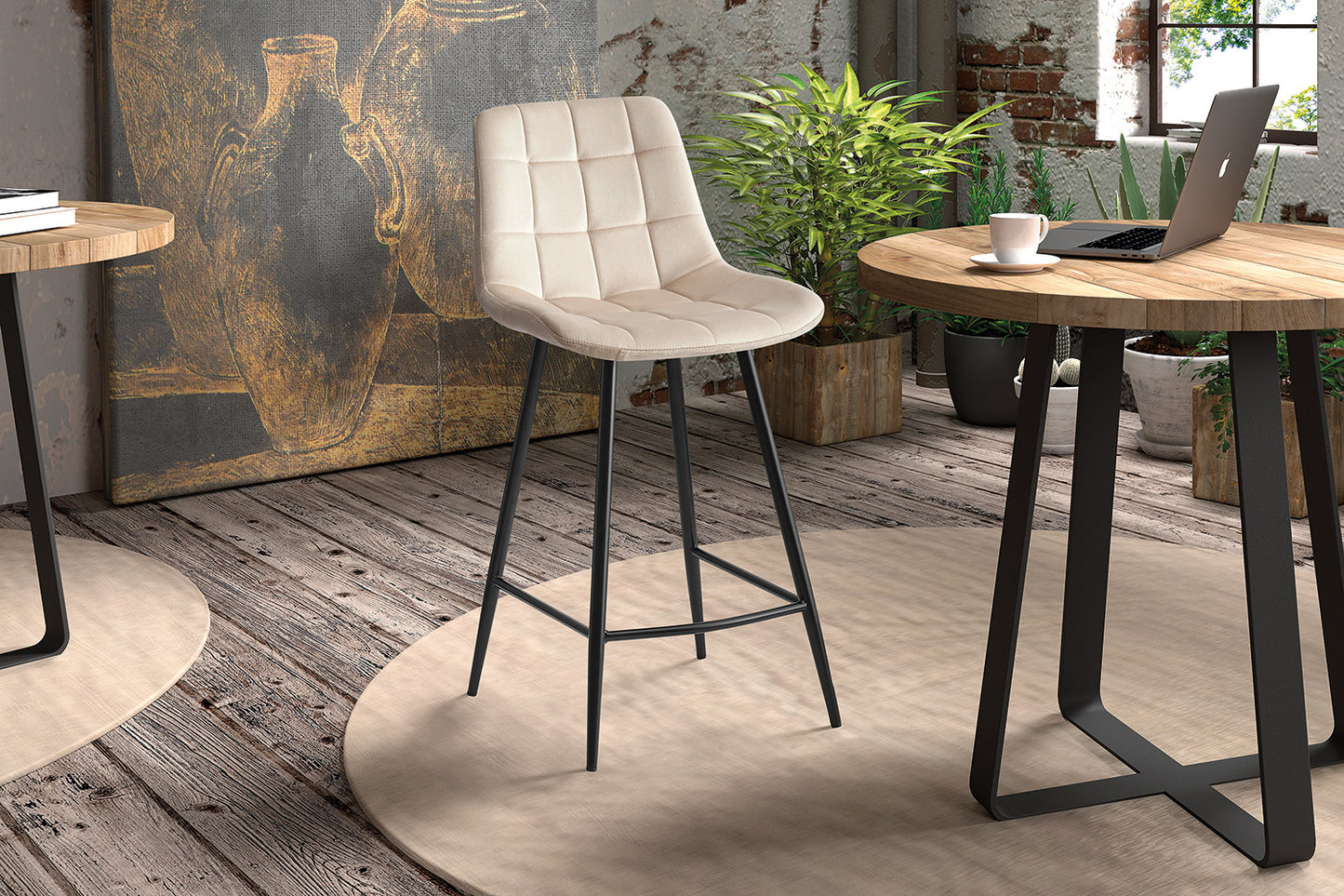 Counterstoel 'Juta' Fluweel Beige (2/doos) - foto 2