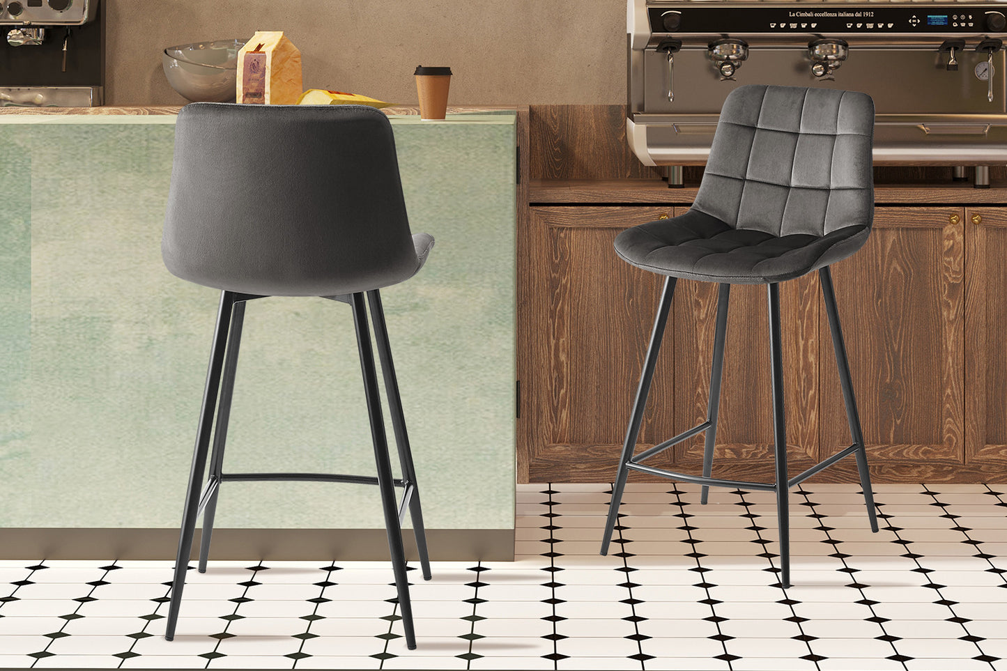 Counterstoel 'Juta' Fluweel Taupe (2/doos)
