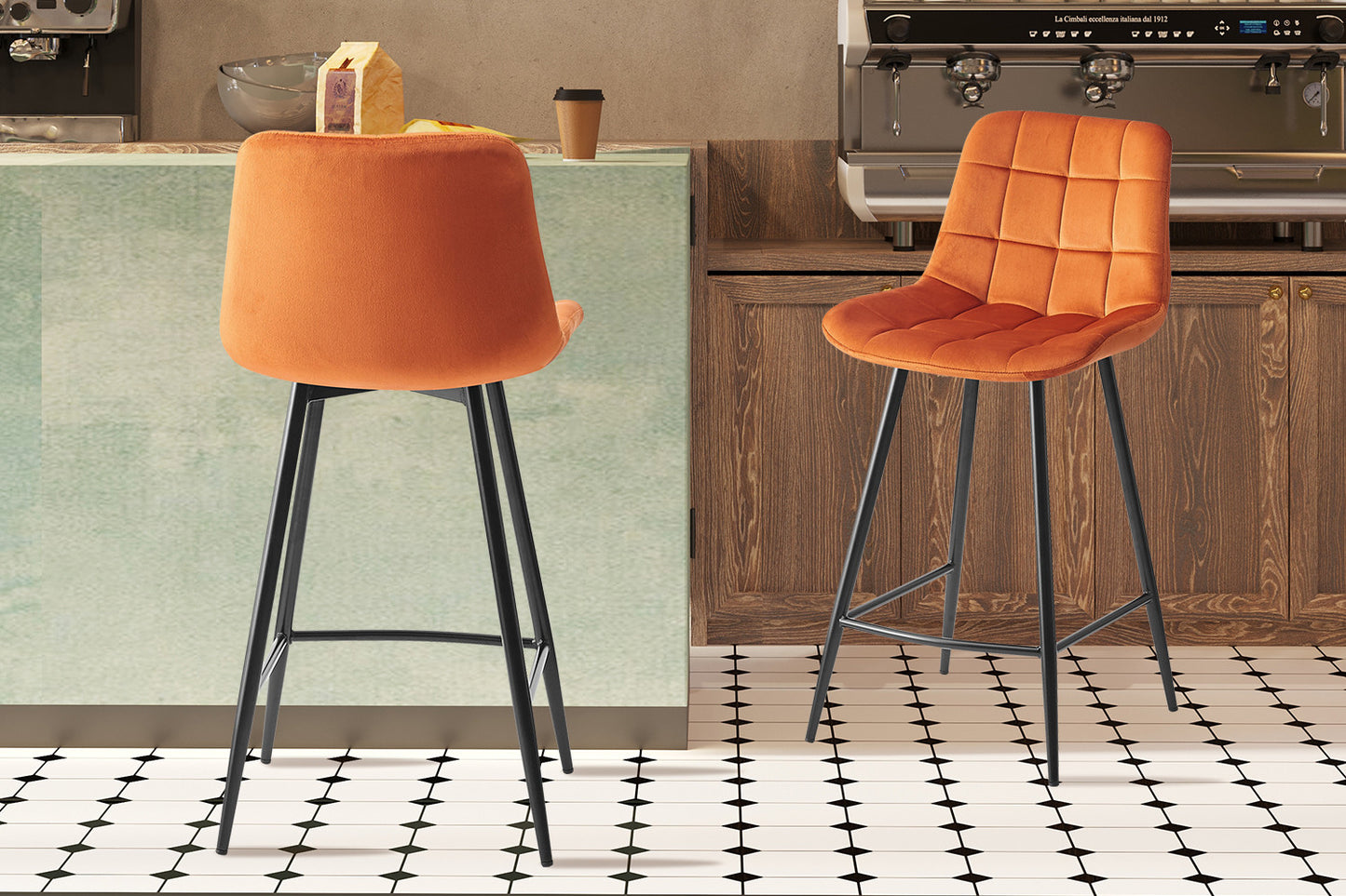 Counterstoel 'Juta' Fluweel Oranje (2/doos)