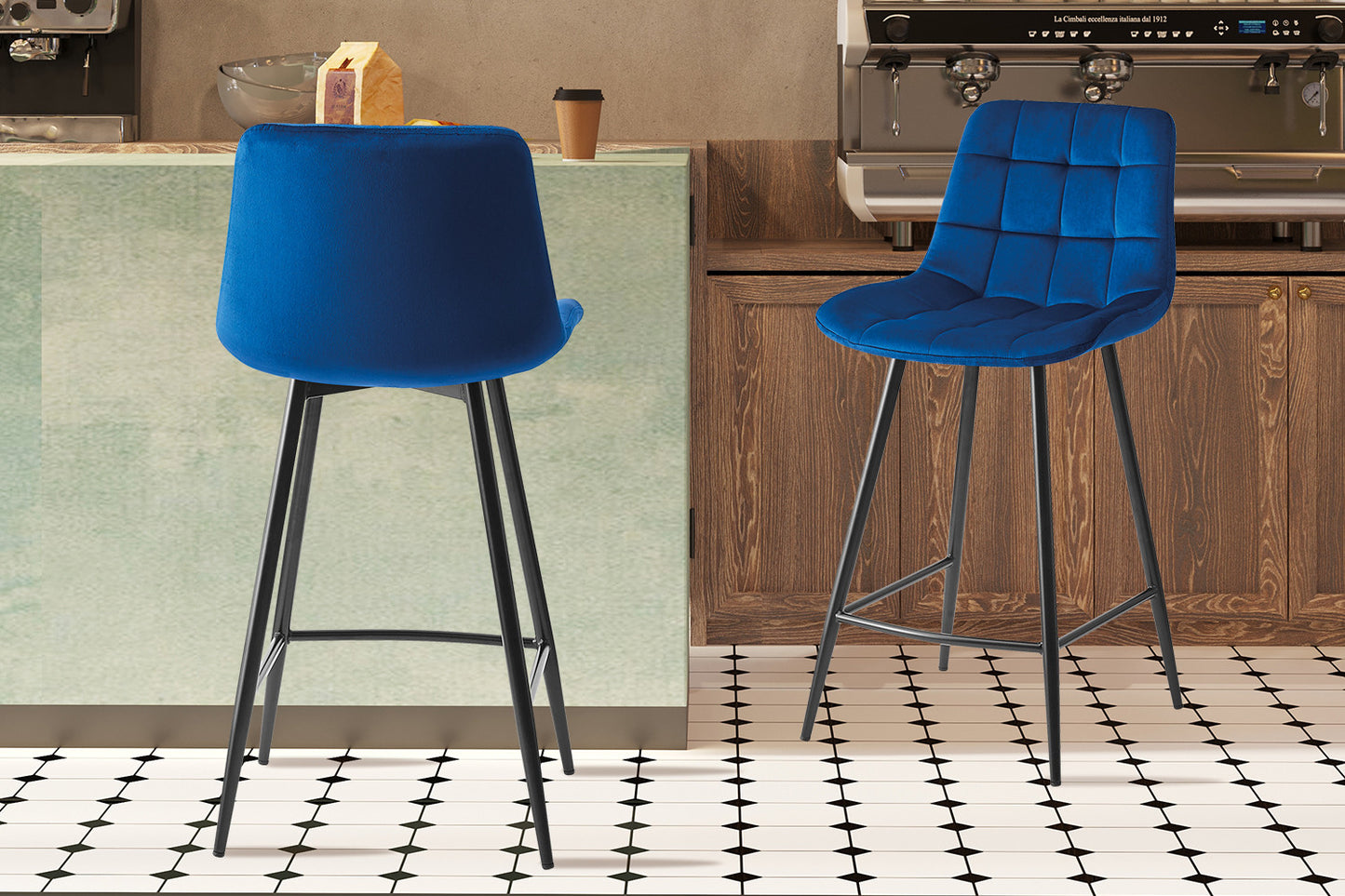 Counterstoel 'Juta' Fluweel Blauw (2/doos)