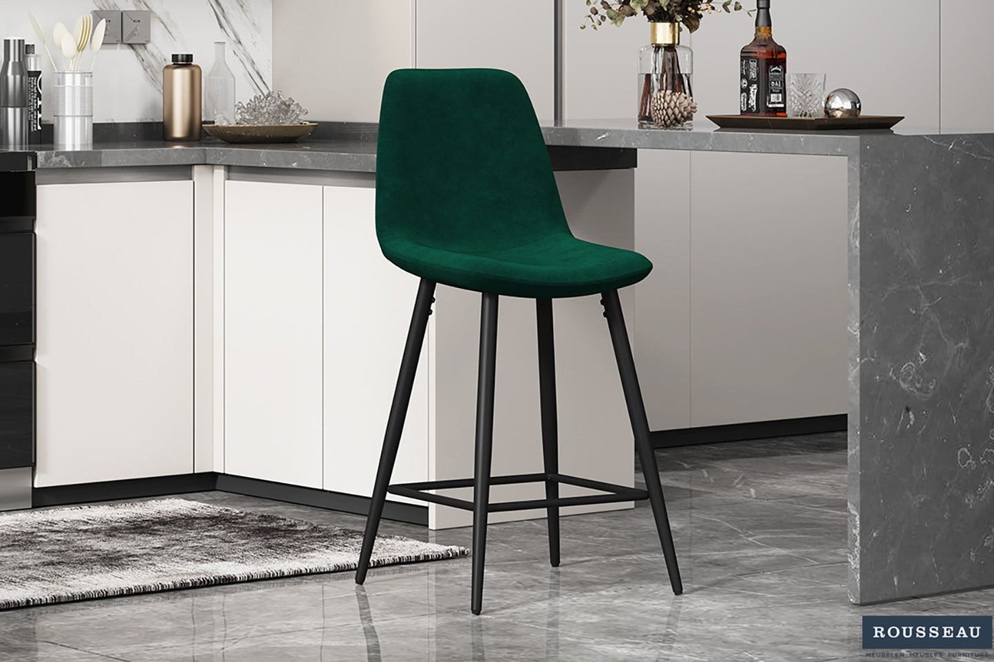 SALE - Counterstoel 'Boy' Fluweel Groen (2/doos)