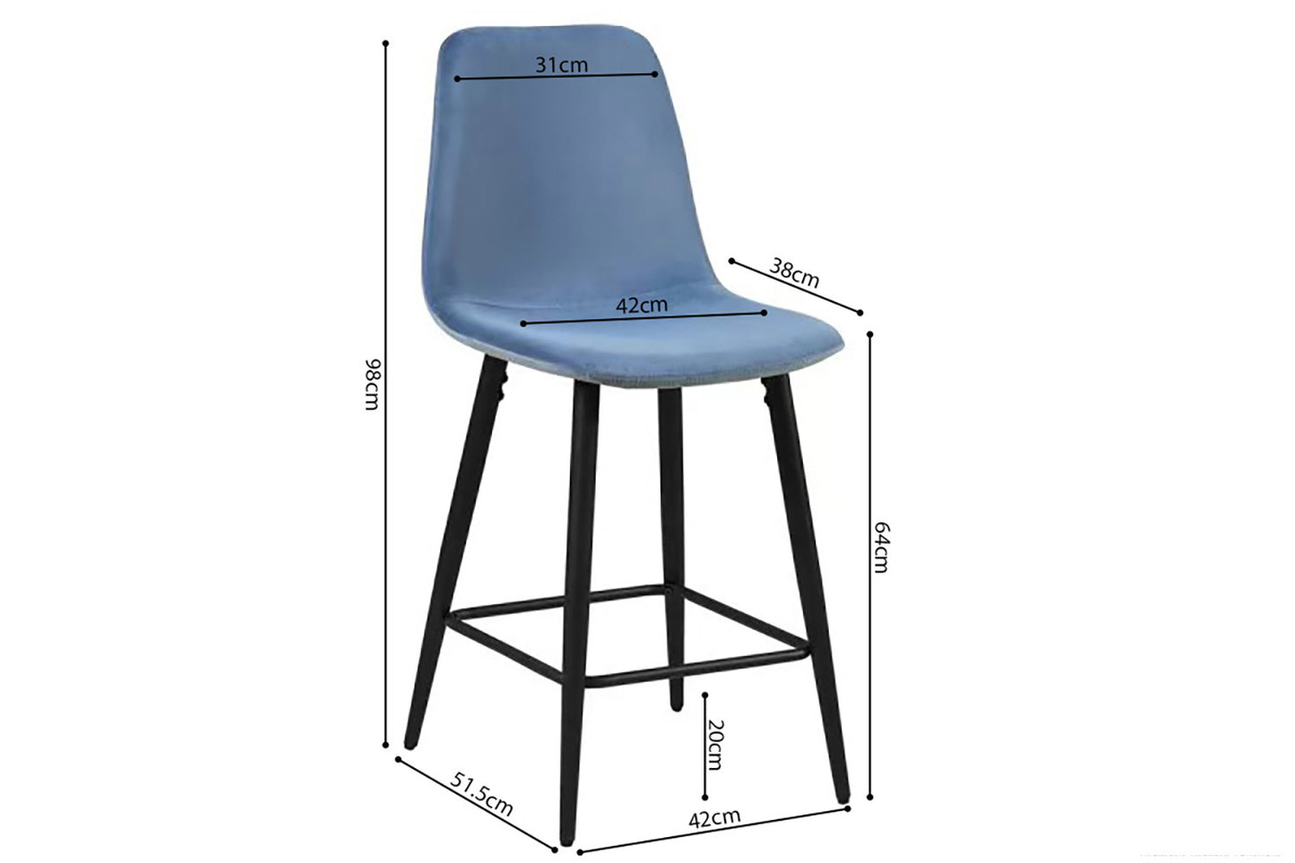 SALE - Counterstoel 'Boy' Fluweel Lichtblauw (2/doos) - foto 3