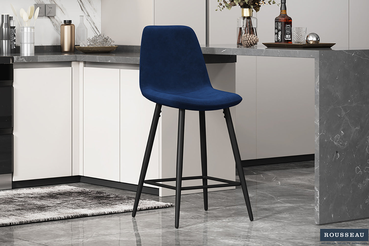 SALE - Counterstoel 'Boy' Fluweel Donkerblauw (2/doos)
