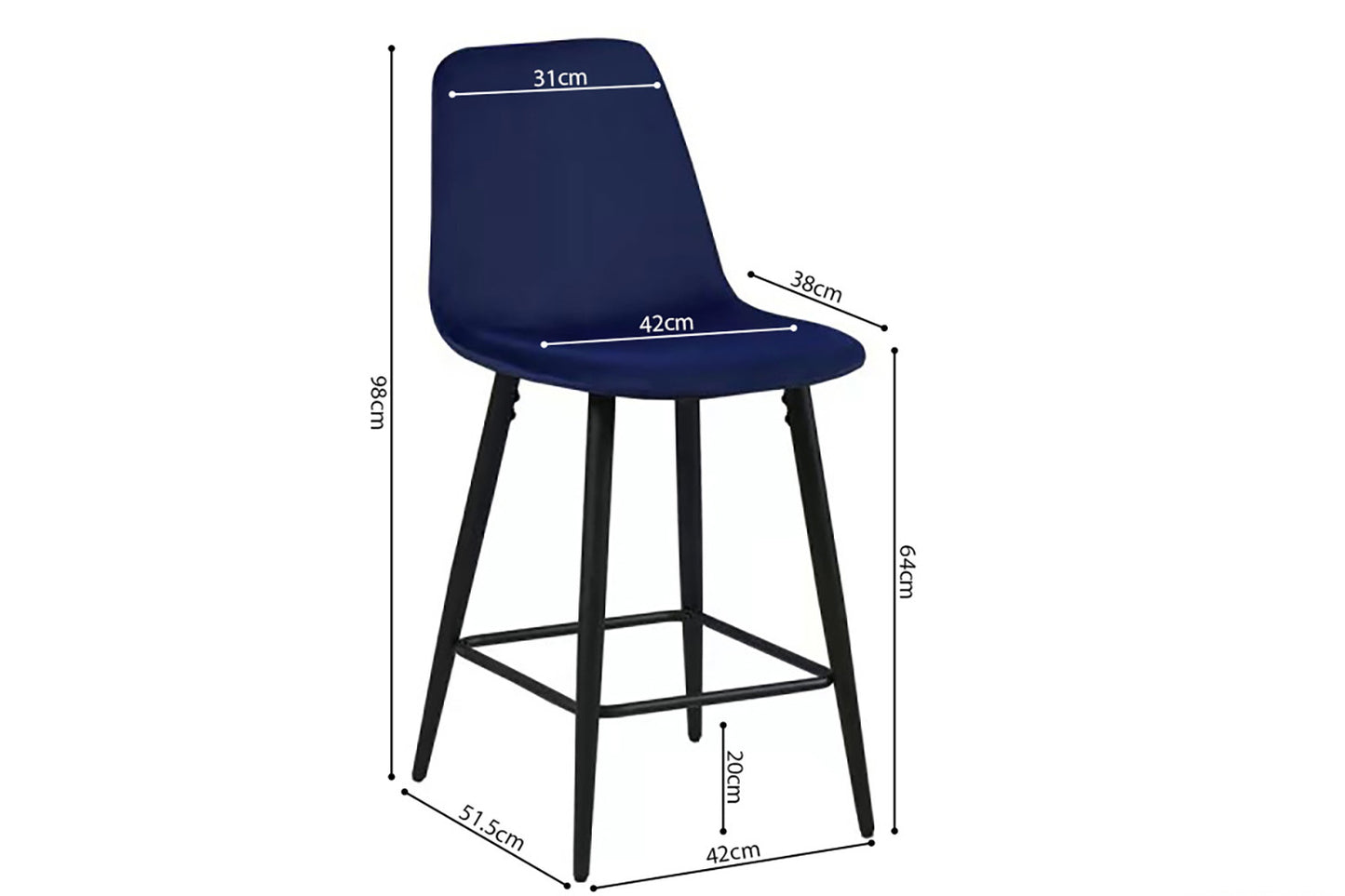 SALE - Counterstoel 'Boy' Fluweel Donkerblauw (2/doos) - foto 3