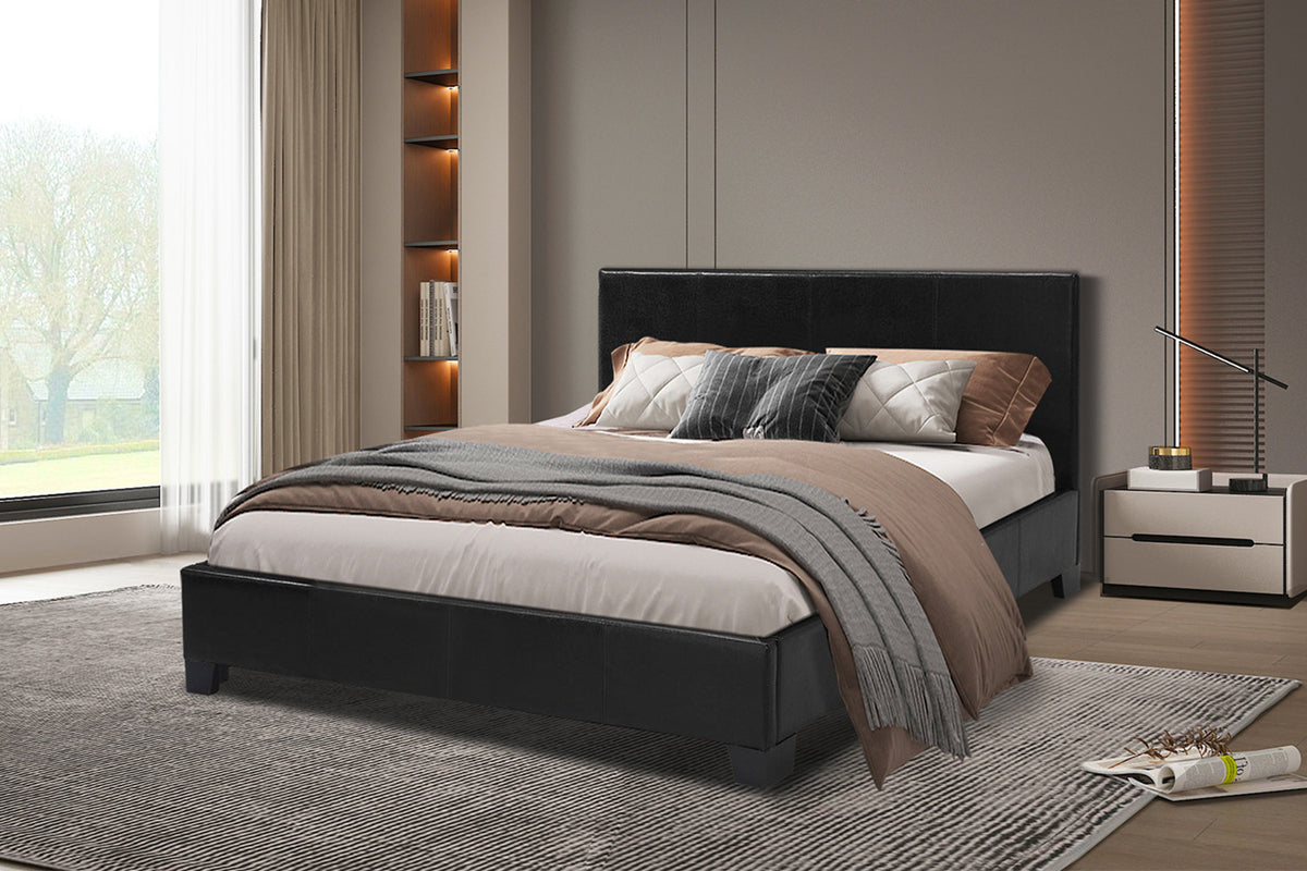 Bed 'Roma' 140x200 met lattenbodem PU Zwart (2c)