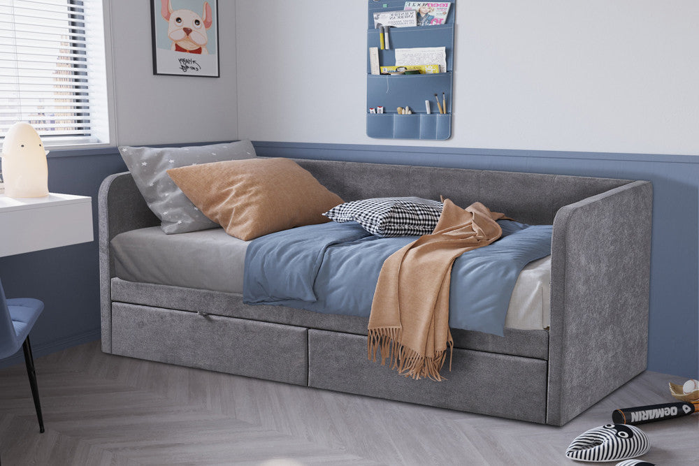 Bed 'Parma' 90x200 met lattenbodem Stof Grijs (2c)