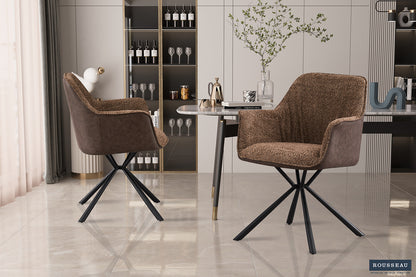 SALE - Stoel 'Lucie' Bouclé Zand Rug PU Bruin (2/doos)