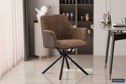 SALE - Stoel 'Lucie' Bouclé Zand Rug PU Bruin (2/doos) - foto 2