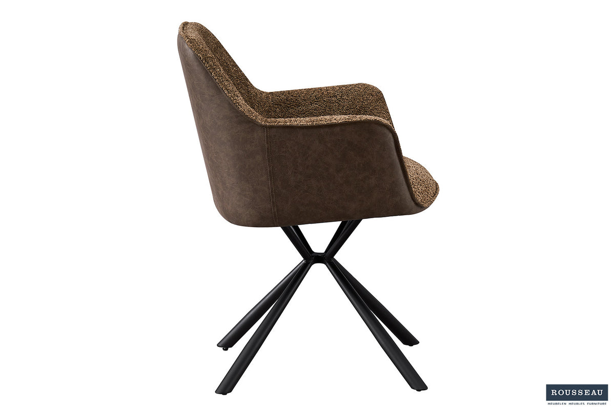 SALE - Stoel 'Lucie' Bouclé Zand Rug PU Bruin (2/doos) - foto 5