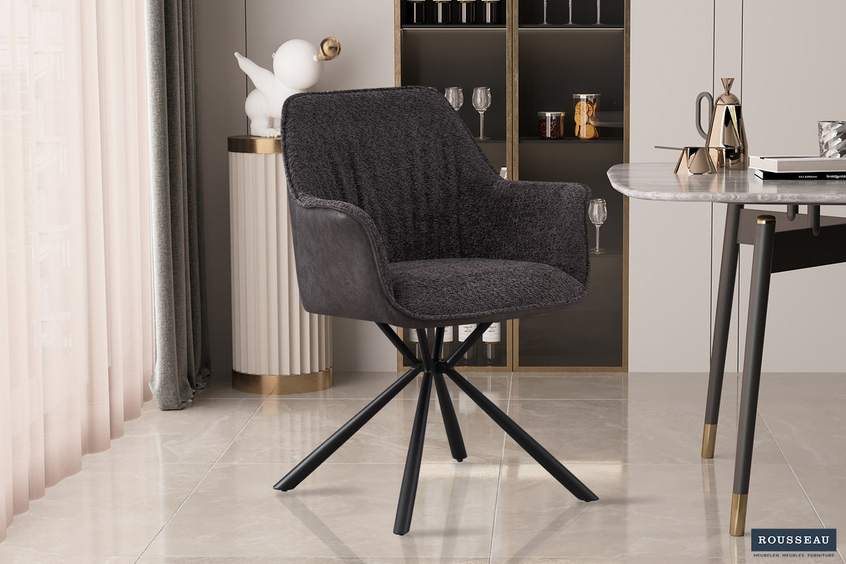 SALE - Stoel 'Lucie' Bouclé Grijs Rug PU Lichtgrijs (2/doos) - foto 2