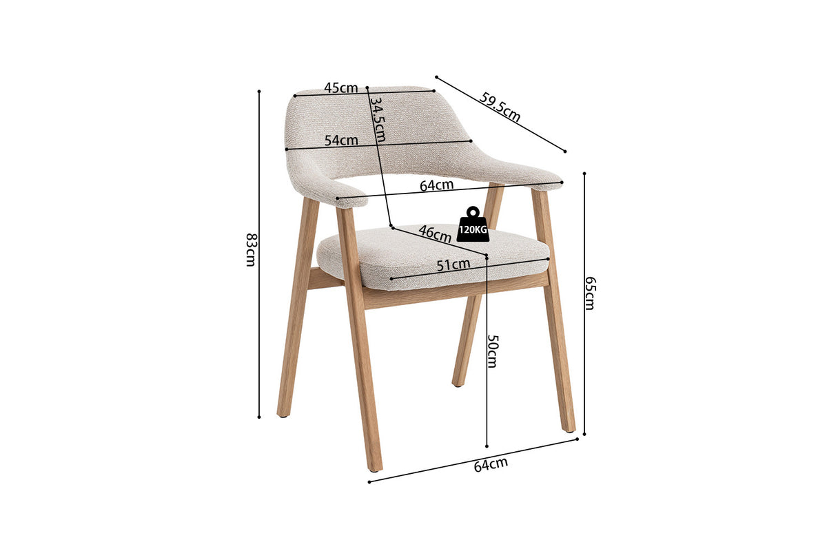 NEW - Stoel 'Coralie' Massieve Eik Stof Ote Milan 103 Beige (2/doos) - foto 16
