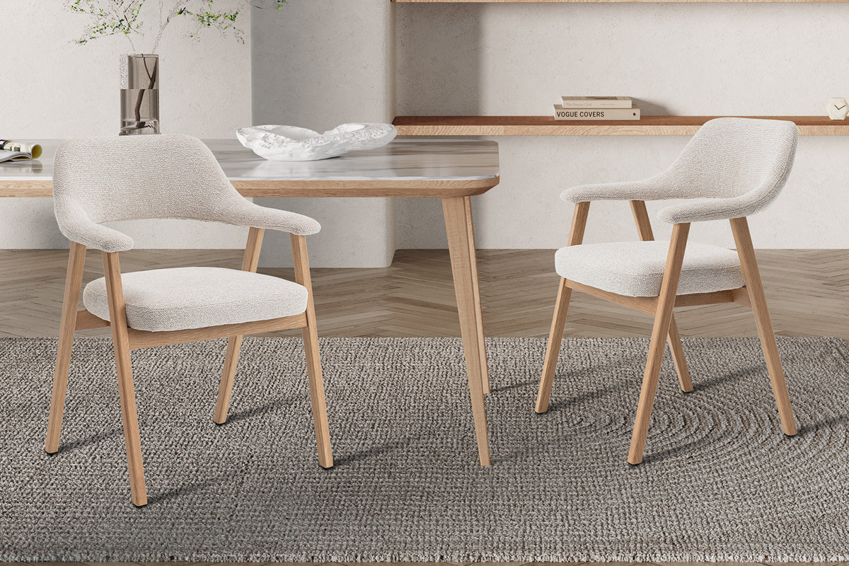 NEW - Stoel 'Coralie' Massieve Eik Stof Ote Milan 103 Beige (2/doos)