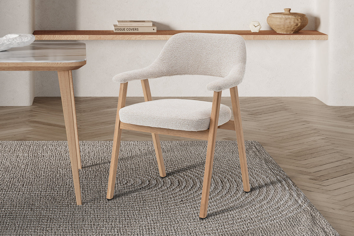 NEW - Stoel 'Coralie' Massieve Eik Stof Ote Milan 103 Beige (2/doos) - foto 2