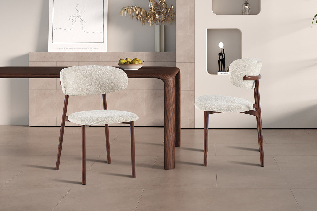 NEW - Stoel 'Coco' Walnoot - Stof Fabb Raven 24 Beige (2/doos) - foto 3