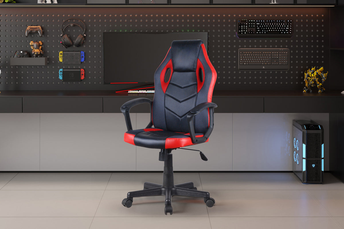 Gamingstoel 'Tiger' PU Zwart/Rood/Grijs (1c)