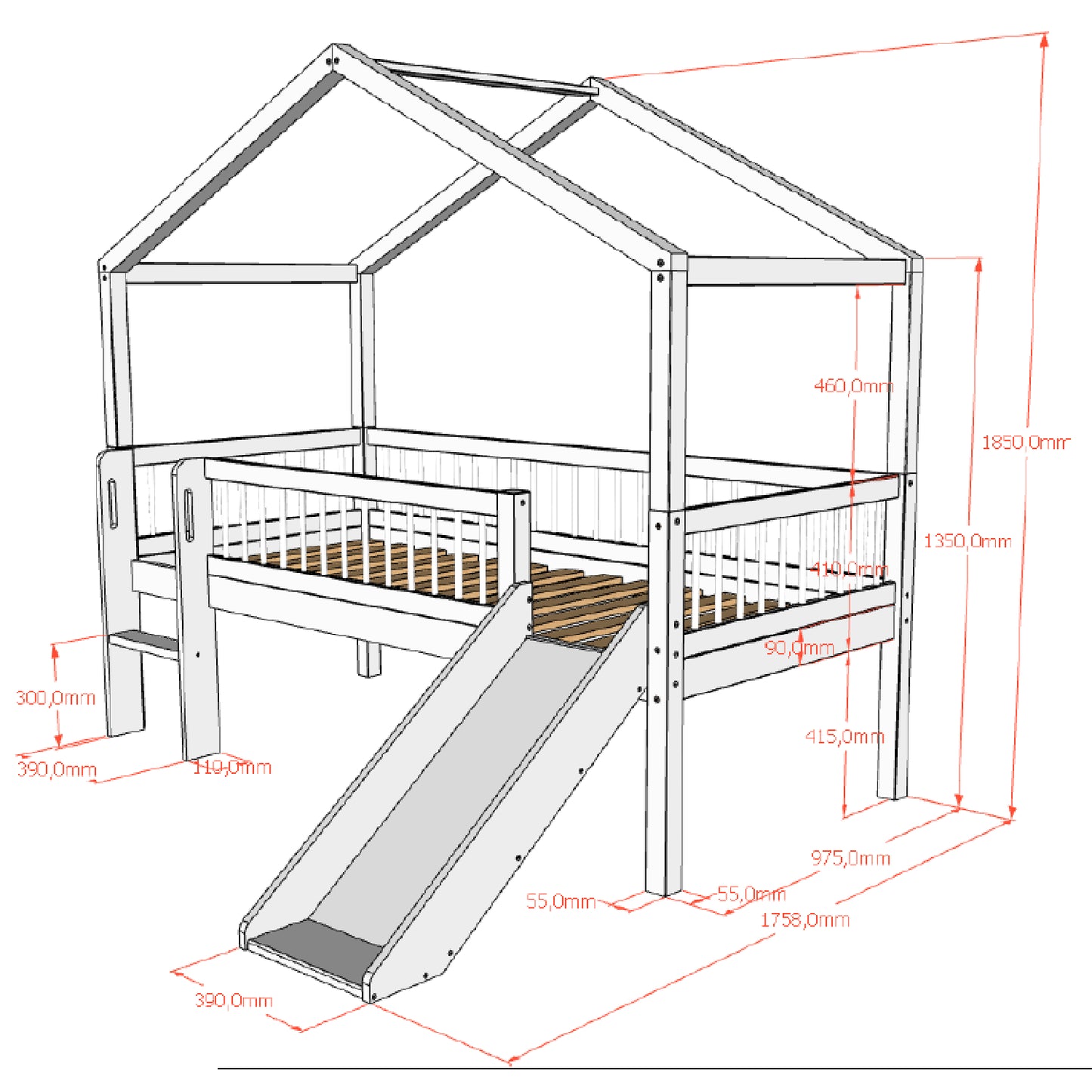 Huisbed met glijbaan Lovelle