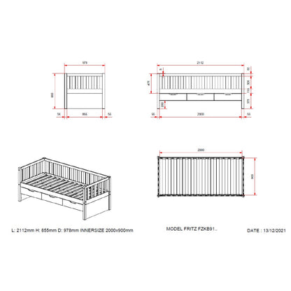 Kajuitbed Woodora 91cm met lades