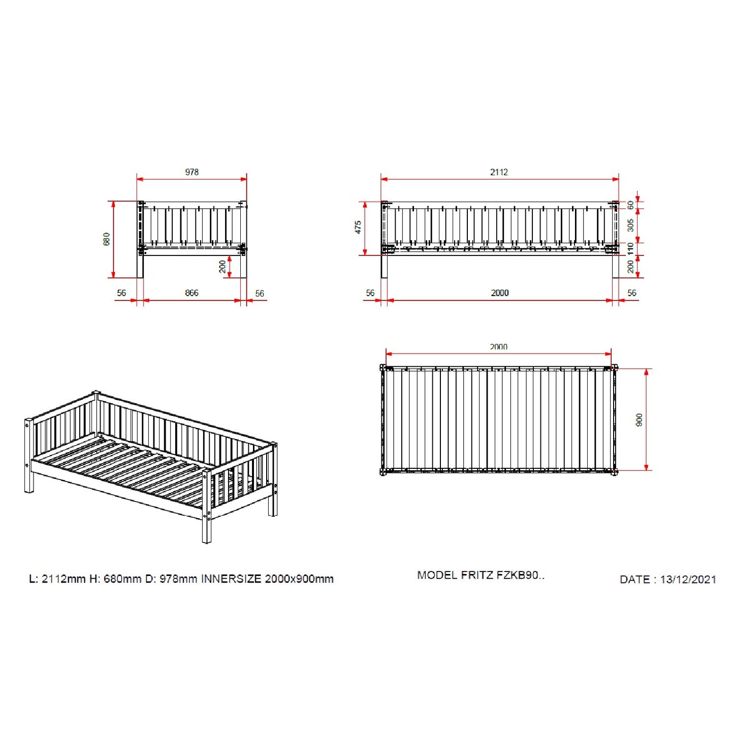Kajuitbed Woodora 90cm