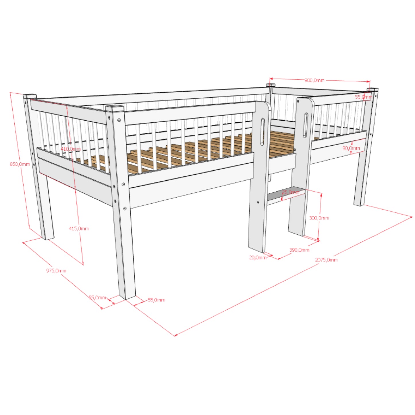 Halfhoogslaper met ladder Lovelle